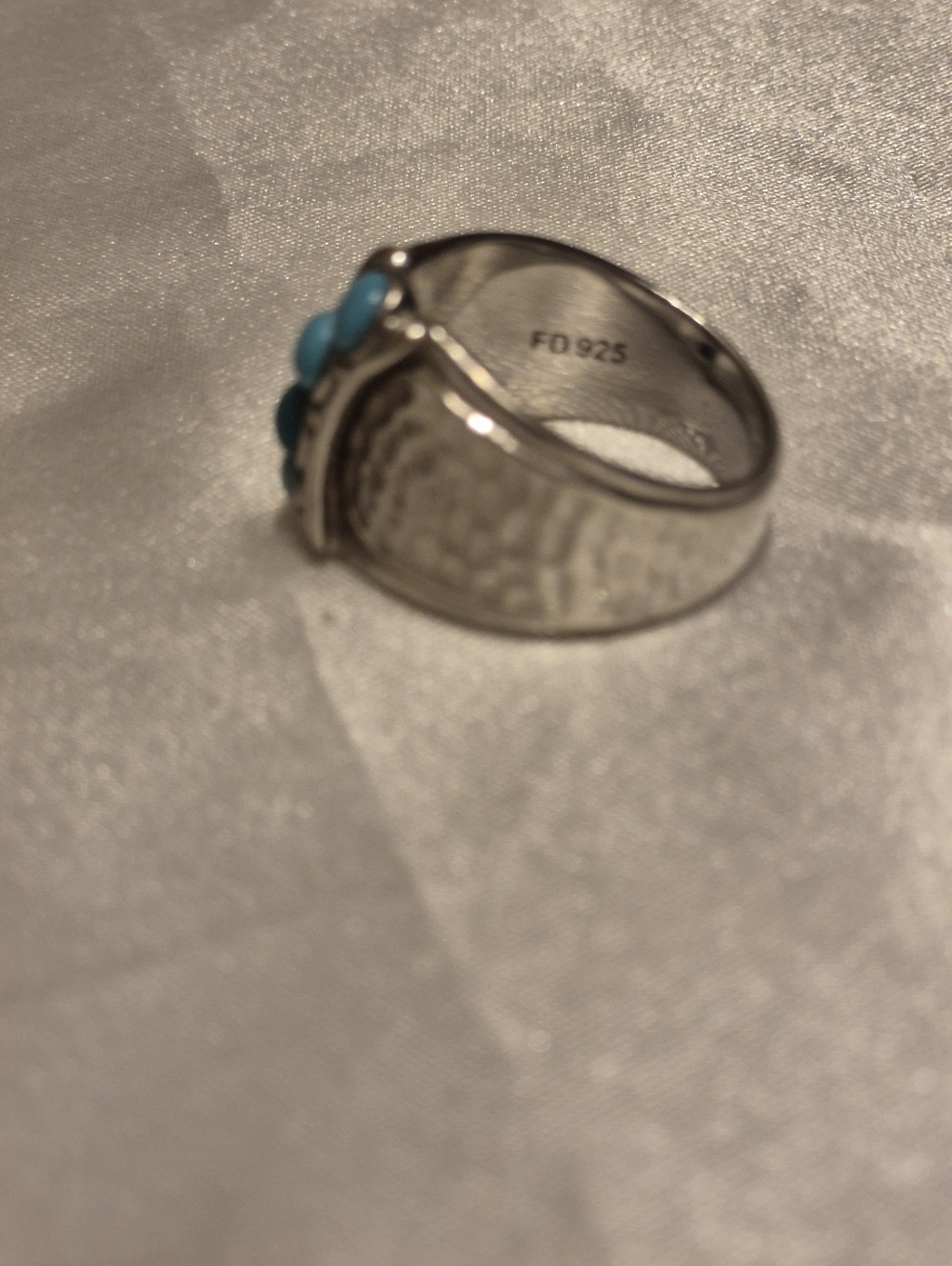Vintage Sterling Silver Cigar Band With 4 Snake Eye Turquois - Picture 3 of 5